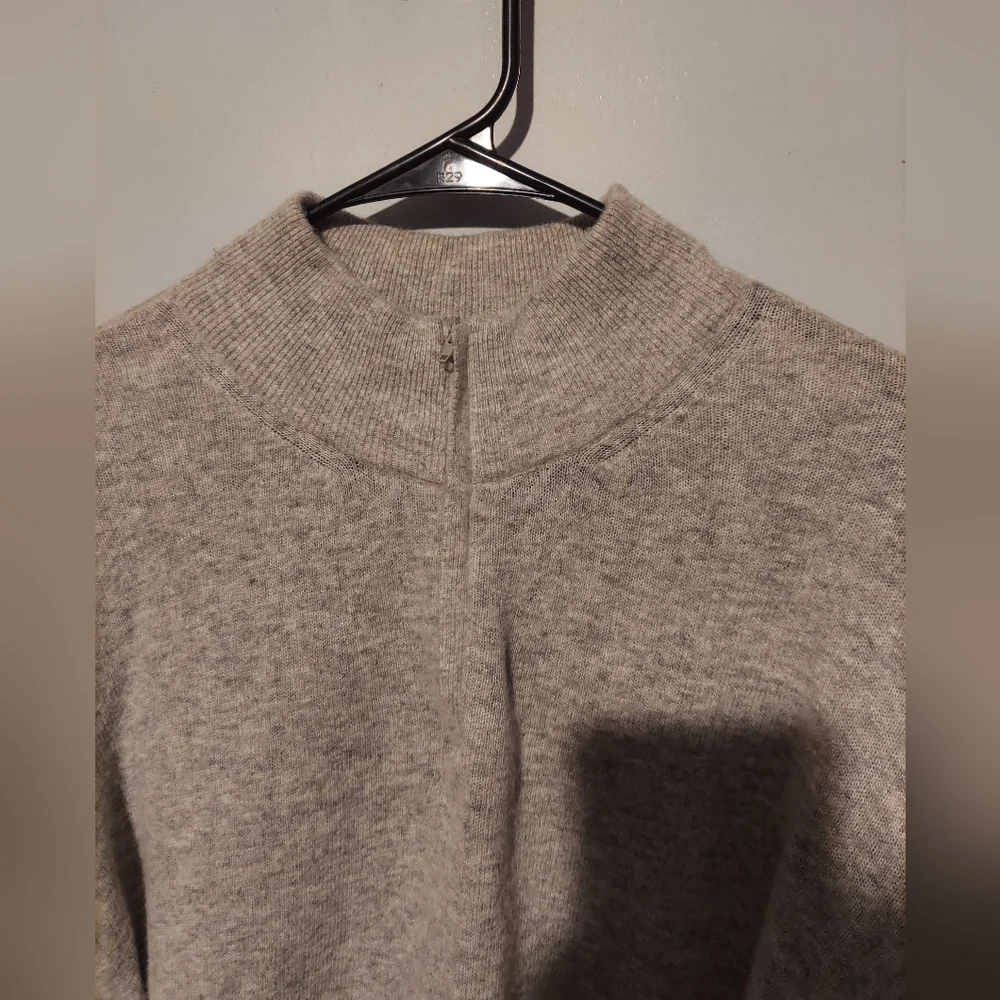 Old Money Preppy Wool Cashmere Sweater L Grey Quarter Zip Grandpa Cabincore